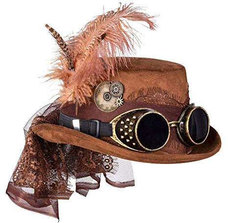 Boland 54562 - Chapeau Space Punk Deluxe avec lunettes, casquette Steampunk, couvre-chef, accessoire de déguisement pour carnaval, fête de carnaval ou JGA, Marron