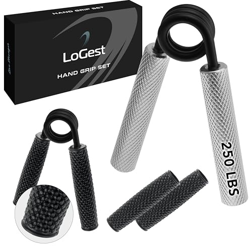 Logest - Tensor de mano de metal de 45,36-158,76 kg, antideslizante, de agarre resistente con caja de regalo, gran ejercitador, para el gimnasio en casa (plateado, 113,4 kg)