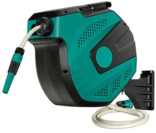 Enrollador de Manguera de Jardin, Carrete de Manguera Retráctil Automático, 9 Modos de Pulverización 180° Giratorio Carrete portamanguera para Riego de Jardín Lavado de Autos,16.5m