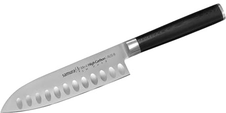 SAMURA MO-V Santokumesser, 138 mm, Hochleistungs-japanischer Edelstahl, rasiermesserscharfe Kante, ergonomischer Griff