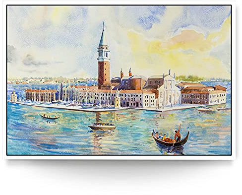 BilderKing Wandbild Venedig Aquarell Reproduktion - 150cm x 100cm Leinwand auf 2cm Keilrahmen mit Schattenfugenrahmen weiß