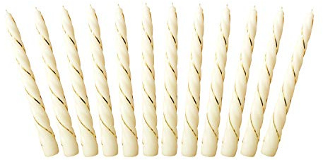 Auswahl Farbe + Menge - gold verzierte Spiralkerze Spitzkerze Stabkerze Renaissancekerze Tafelkerze Leuchterkerze ca. Ø 22 x 220 mm gedreht hier: 12 Kerzen creme (matt) / gold