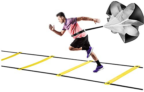 Widerstands Fallschirm Speed-Trainingsgeräte-Set, einschließlich Agility-Leiter/Widerstandsfallschirm, Verbesserung von Geschwindigkeit/Ausdauer/Kraft für Kinder/Erwachsene(Size:8M)