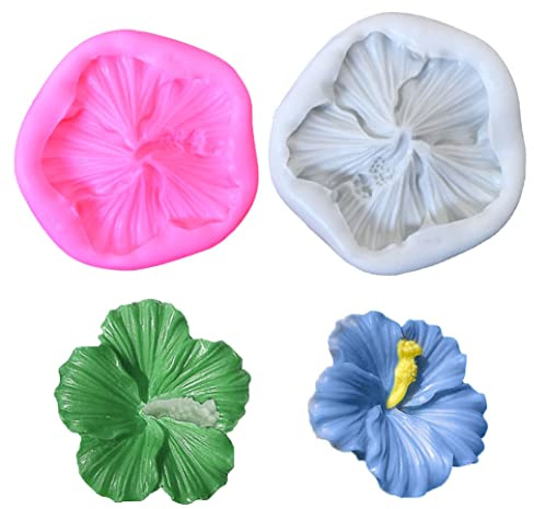 Moules de fleurs de silicone bricolage Câteau de cuisson Fondant Mini Moules d'hibiscus pour décoration de cupcakes 2pcs Moule de silicone