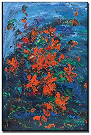 LCDIUDIU Acrylbilder, Blue Texture Riverside Manjusaka Flower Plant Modern Abstract Artwork Handgemalte Ölgemälde Auf Leinwand Wandkunst Für Wohnzimmer Schlafzimmer Büro Home Decor,150X220