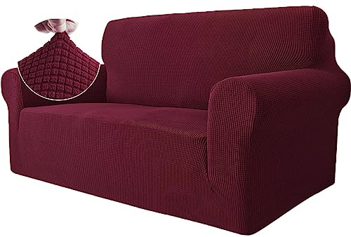 Ystyle Stretch Sofa Überzug 2 Sitzer, Weinrot | Elastisch Sofabezug mit Armlehnen, Jacquard Couch Überzug Rutschfest, Waschbar Sofa Cover Protector für Hunde Haustiere