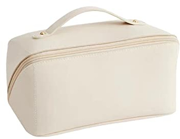 CORIOS Resenecessär med stor kapacitet med handtag och dragkedja, multifunktionell vattentät sminkväska i PU, researrangör, tvättväska för kvinnor, flickor, Vit, L, Elegant och modern