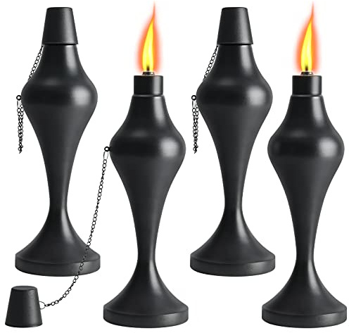 FAN-Torches 4 Pack Metal Table Top Torches, 18 oz Citronella Torches for Outside, Easy to Refill Citronella Flame Light Torch with Wicks and Covers, Landscape Lanterns Torches for Yard, Patio, Garden