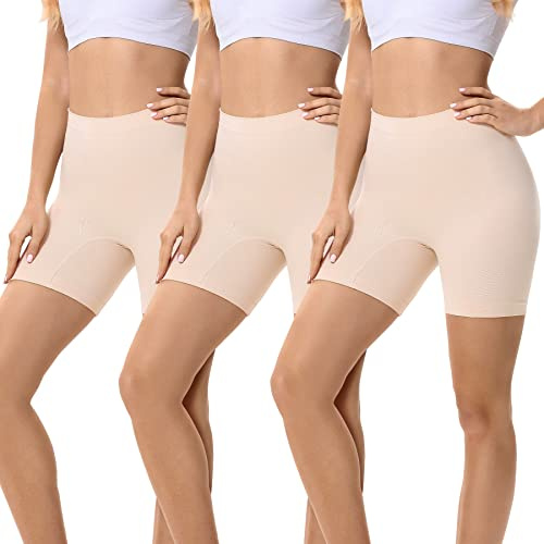 FALARY Leggings Kurz Damen Hose Unter Rock Sicherheit Shorts Kurze Radlerhose Unterhose Damen Beige XS 3Pack