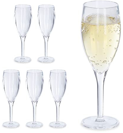 Relaxdays Copas Cava Plástico, Set de 6, Irrompibles y Libres de BPA, 50 ml, Reutilizables, Vasos Champán, Transparente