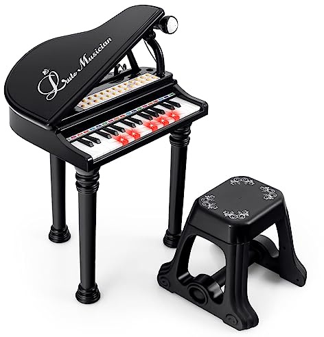 COSTWAY Piano Numérique 31 Touches pour Enfants avec Tabouret & Microphone, Piano Electronique Portable avec Mode d'Enseignement LED & MP3, Piano Enfants 3 Ans, Charge 50kg (31 Touches, Noir)