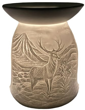 Cello Tealight Wax Melt & Oil Burner, Highland Stag, Stunning Porcelain Decor. Use as Wax Melt Burners or Essential Oil Burner and Magically Fragrance Your Room. Deer Ornament and Deer Gifts For Women