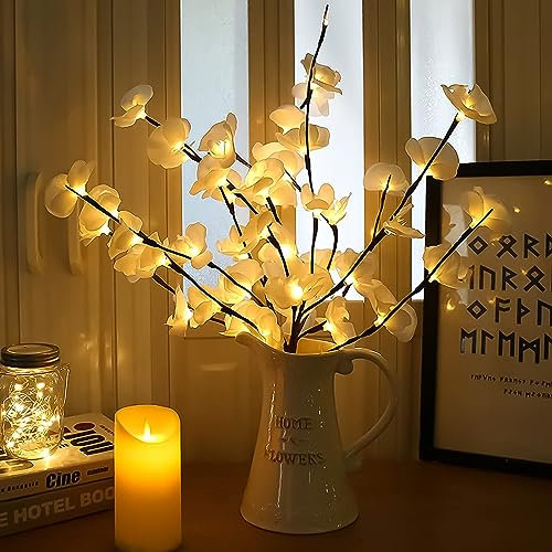 Ramas luminosas decorativas – Juego de 3 para decoración exterior e interior – 20 LED Navidad Light Up Branche flor para San Valentín