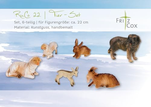 Fritz Cox Tierset zur RuCo Krippe | 6 teilig | vollgegossen und handbemalt | original Tiere aus der Krippenserie RuCo | optimale Ergänzung zu den RuCo Krippenfiguren