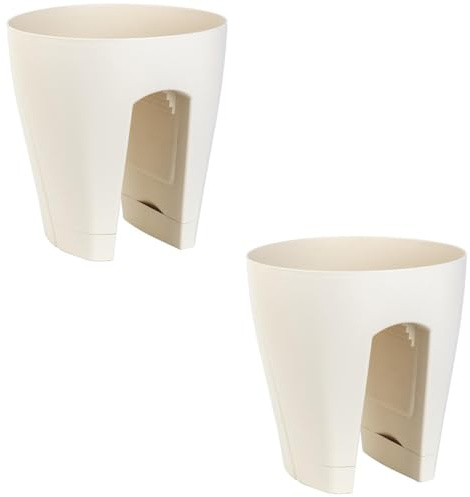 Engelland 2 x Blumentopf für Balkon-Geländer, Farbe: Beige, Blumenkasten, Balkonkiste, 9 Liter, Kunststoff, Außenbereich, B Ø 29 x H 30 cm