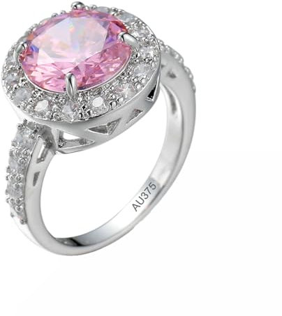 Epinki Freundschaftsringe Weißgold 375 9 Karat, Simple 4 Klaue Hochzeitsring mit rosa Kristall Rosa, 9K Gold Eheringe mit Moissanit Echt Schmuck, Gr.47 (15.0)