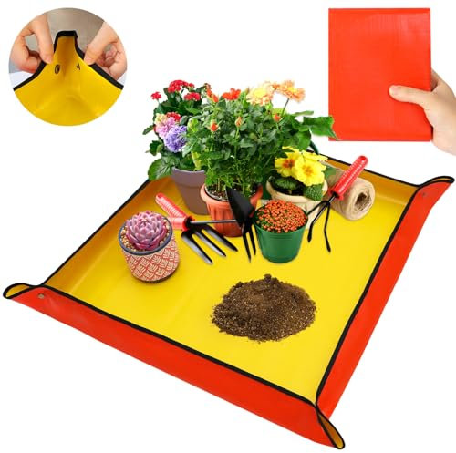 Ossaag Extra große Umtopfmatte für Zimmerpflanzen, Umtopfen und Eintopfmischung, Durcheinanderkontrolle, tragbares Gartentablett, Pflanzmatte, Gartengeschenke (Orange, 100,3 x 100,3 cm)