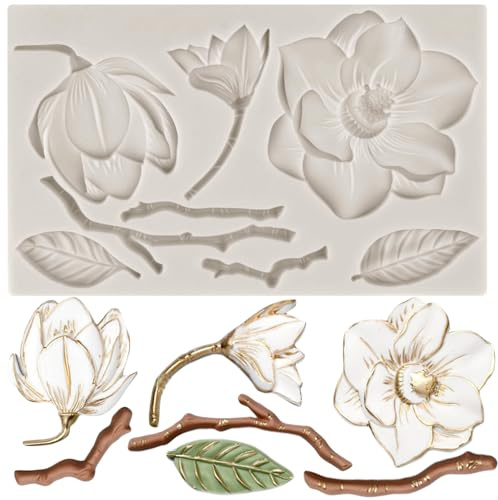 MYPRACS Camelia Blume Silikonform Blume und Blatt Fondant Form für Kuchen Dekoration Cupcake Topper Süßigkeiten Schokolade Polymer Clay Gum Paste Formen Set von 1