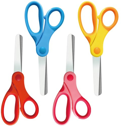 Kids Scissors,Children Scissors,Soft Comfort-Grip Handles Blunt Kids Safety Scissor,Great for Supplies,Home,School,Classroom Student,Craft 5.5 inch Child Scissor,Blue Pink Red Yellow 4 Pack