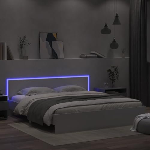 ZEYUAN Bettgestell mit Kopfteil und LED-Beleuchtung Weiß 180x200 cm, Bett, Bed Frame, Familienbett, Bettrahmen, Bett Gestell, Bett Rahmengestell, Schlafzimmer Bett - 3207588
