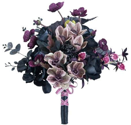 WELLDOER Dunkelviolette Vintage-Blume, wunderschön gearbeitet, Brautstrauß-Dekoration, Schmetterlings-Orchideen, handgebunden, künstlicher Blumenstrauß, Dekoration, einzigartige Brautdekoration