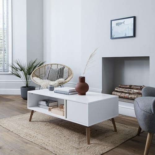 Noa and Nani Otto Coffee Table with Cupboard in Classic White