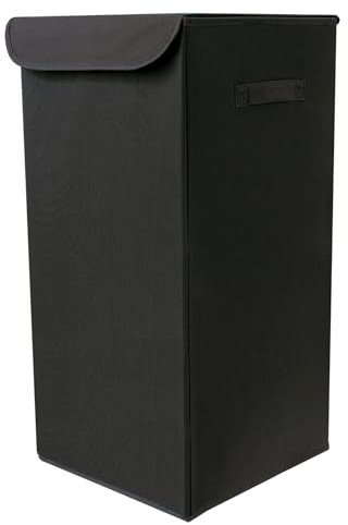 Box and beyond - Panier à Linge - 30 x 30 x 60 cm - Tissu Noir - Couvercle - Poignées - Rangement, Linge, Vêtements - Salle de bain, Chambre, Buanderie - Style Simple et Pratique