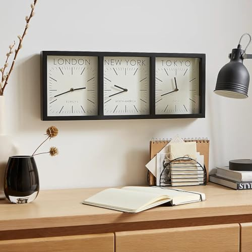 New Modern Amd Stylish Design World Time Zone Wall Clock Features The Time For London, New York, And Tokyo Office Home Decor-H 22cm x W 56cm