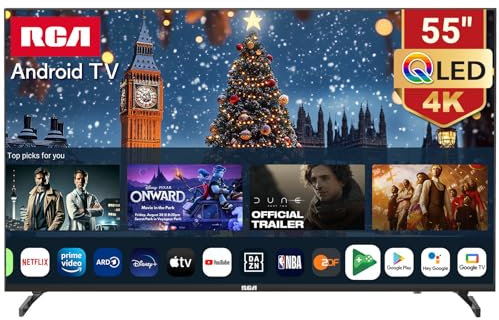 RCA Smart TV 55 Zoll (139 cm) QLED 4K UHD Fernseher HDR HLG Android TV APP Store Triple Tuner WiFi Bluetooth HDMI USB (2024)