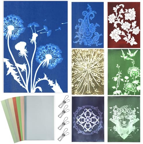 Carreuty 40PCS Cyanotype Paper Kit Colorful A5 High Sensitive Sun Art Paper with Acrylic Panel and 4 Clips Print Cyanotype Papers Craft Kits for Kids Adults Arts Crafts DIY Projects (A5 5.8X8.3 inch)