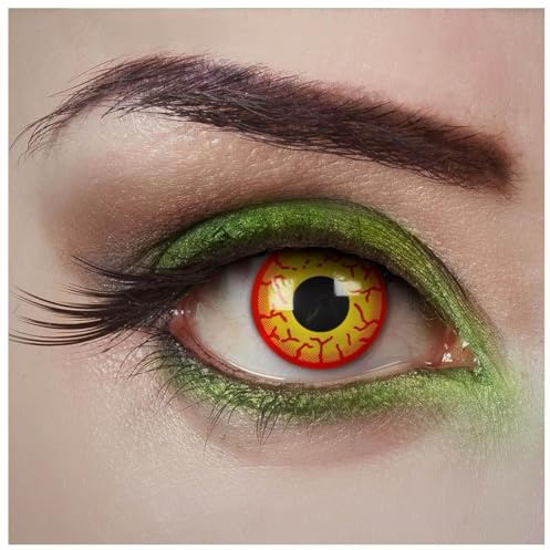 aricona Kontaktlinsen HELLFIRE Farblinsen - rot-gelbe Kontaktlinsen ohne Stärke - deckende Kontaktlinsen mit 0,0 Dioptrien für Halloween und Kostüm-Partys