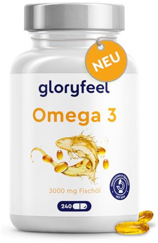 Omega 3 Capsule Alto Dosaggio, Senza Retrogusto di Pesce*, 3000mg Olio di Pesce (Forma di Trigliceridi), 240 Capsule con Vitamina E, Integrazione Ideale di EPA e DHA, Testato in Laboratorio