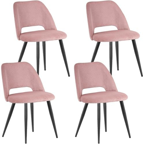 WAFTING Esszimmerstühle aus Cordstoff mit Dickem Schwamm,4er Set,Rosa | Mit dickem Schwamm gepolstert, separaten Metallfüßen, Moderner Polsterstuhl für Esszimmer, Wohnzimmer, Schlafzimmer,Empfang