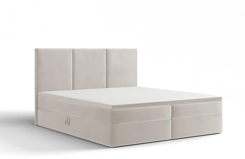 Extrasen Bett Boxspringbett 140x200 cm Polsterbett Mit 2 Matratzen 2 Bettkasten Stauraum Bettgestell Doppelbett Stoffbett Kopfteil Schmutzabweisend RIMI Hellbeige