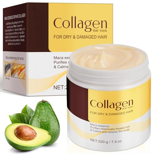 Kollagen Haarmaske, Maca Essenz Tiefenreparatur Haarspülung Collagen Haarmaske, Arganöl Deep Conditioning Collagen Hair Mask für Sehr Trockenes Haar, Geschädigtes Haar, Alle Haartypen Haarpflege 220g