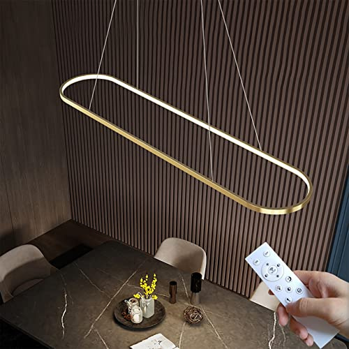 DIDADIDA büro ovale hängeleuchte led pendelleuchten höhenverstellbaresstisch kiiche lampe hängend Weiß, Schwarz, Gold 90/120 cm (Gold, 90CM/35.4″)