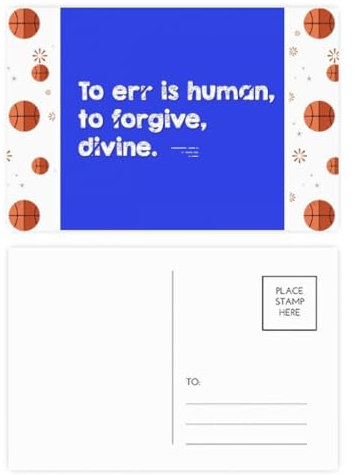 Basketball-Postkarten-Set mit Zitat Divine Forgive Human Error, Dankeskarte, Versandseite, 20 Stück