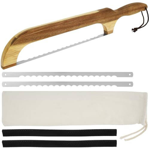 Gatphy Bread Slicer Bread Bow Saw for Slicing, 42.5cm Bread Cutter Serrated Bagel Cutter Wooden Bread Bow Cutter with Replacement Blades Sourdough Bread Slicer for Bagels Bread Baguettes (w/ Blade2)