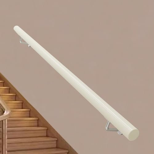 Pasamanos redondos de madera para escaleras de pared para interiores y exteriores, 80 cm, color blanco