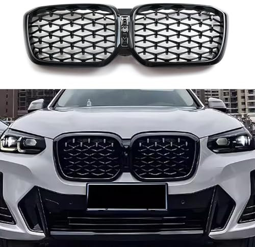 Kühlergrill für die Vordere Stoßstange des Autos, Kompatibel für BMW X3 G01Lci 2022+, Kühlergrillabdeckung aus Netzgewebe für die Stoßstange,Gloss Black