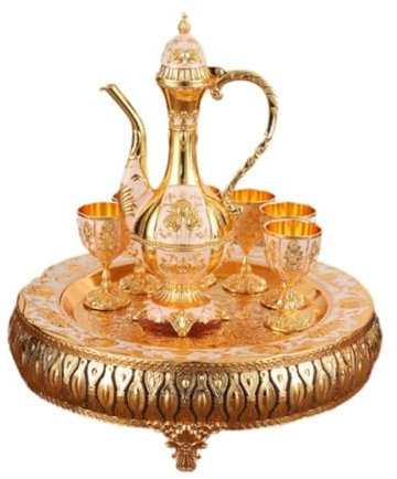 LOVIVER Luxury Coffee Pot Set Beverage Drinkware Art Crafts Tea Tray Tea Serving Set Tea Service Set for Dining Room Party Home Decor, pink