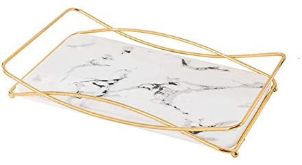Alzata per Torta Rettangolare Alzata per Torta Vassoio Porta Dessert in Marmo con Struttura in Metallo Dorato Vassoio Moderno per Cibo per Cucina Feste di Compleanno Espositore per Bagno Vassoio (BIA