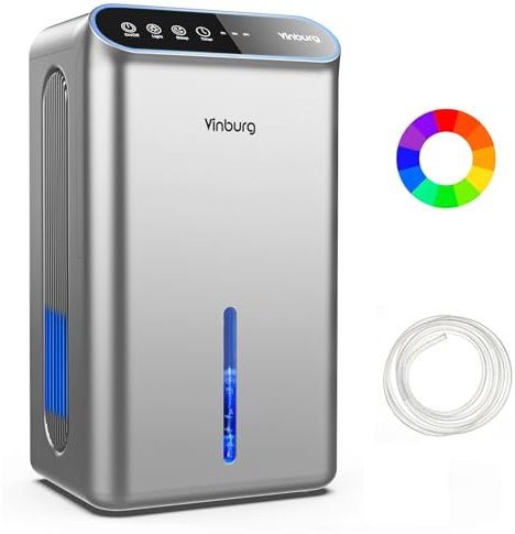 Dehumidifiers for Home (85 OZ Water Tank, 800 sq.ft) Quiet Small Dehumidifier for Basement Bedroom Bathroom with Drain Hose, 3 Gear Timer, Sleep Mode, Auto Shut Off, 7 Color Ambient Light