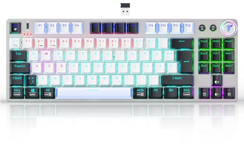 TECURS Kabellose Mechanische Tastatur, TKL Wireless Gaming Tastatur mit Hintergrundbeleuchtung, Red Switch QWERTZ Deutsche Tastatur für PC Laptop Windows