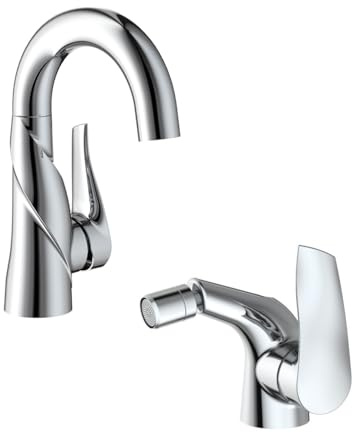 Coppia di rubinetti bagno monocomando Artemide cromo lucido per lavabo e bidet, design curvo - Boleco