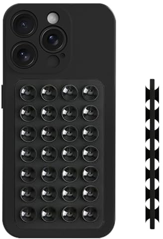 Galful Ultra Sottile per iPhone 15 Pro Max Custodia Con Silicone Supporto Adesivo Ventose Matte Hard PC Case Super Light Ultra Thin Cover 0,3 mm Protettivo Case Opaca Antigraffio Hardcase-Nero