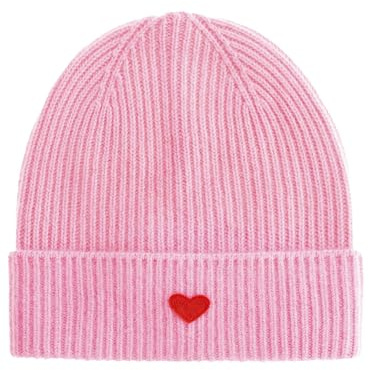 Zwillingsherz 100% Kaschmir Umschlag-Mütze mit Herz-Patch – Strickmütze – Hochwertige Wintermütze One Size – Weiche & warme Beanie für Damen – Premium Qualität für Herbst, Winter & Frühling