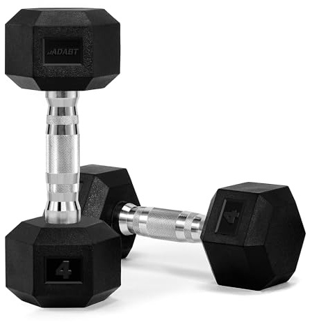 ADABT Hex Dumbbells | Rubber Encased Free Weights with Knurled Steel Handles | Anti-Roll Design | Home Gym & Strength Training | 4kg/5kg/6kg/8kg/10kg/12.5KG/15KG/17.5KG/20KG