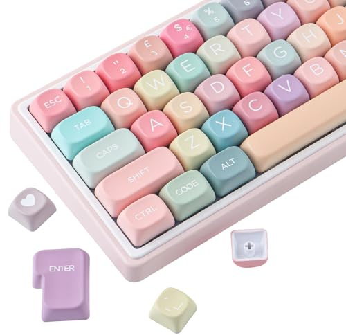 Sunzit Keycaps UK Layout,132 Keys MOA Profile PBT ISO Keycaps Cute Rainbow Candy Custom Keycap Set for Cherry MX Switches ISO UK Layout Mechanical Gaming Keyboard