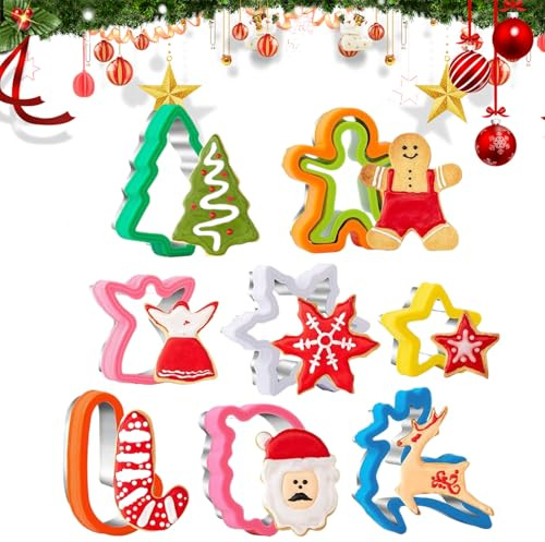 Set di formine per fondente a forma di albero di Babbo Natale, di neve, cervo, pan di, cervo – (285 g) – Stampo per biscotti di Natale | Strumenti da forno festivi | Kit di decorazioni